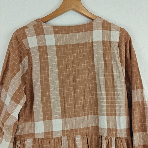 Grade & Gather Nwot Plaid Button Up 3/4 Sleeves Vneck Cotton Knee Length Dress M - Picture 13 of 14